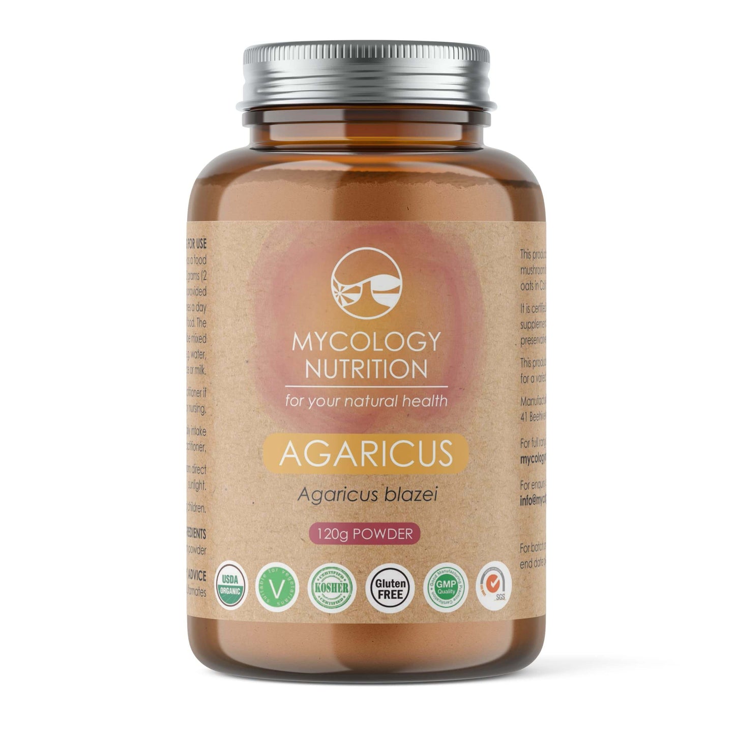 Agaricus Mushroom - potential to help in digestive issues, boost the immune system, assist with the growth of protective cells and ease physical and emotional stress.