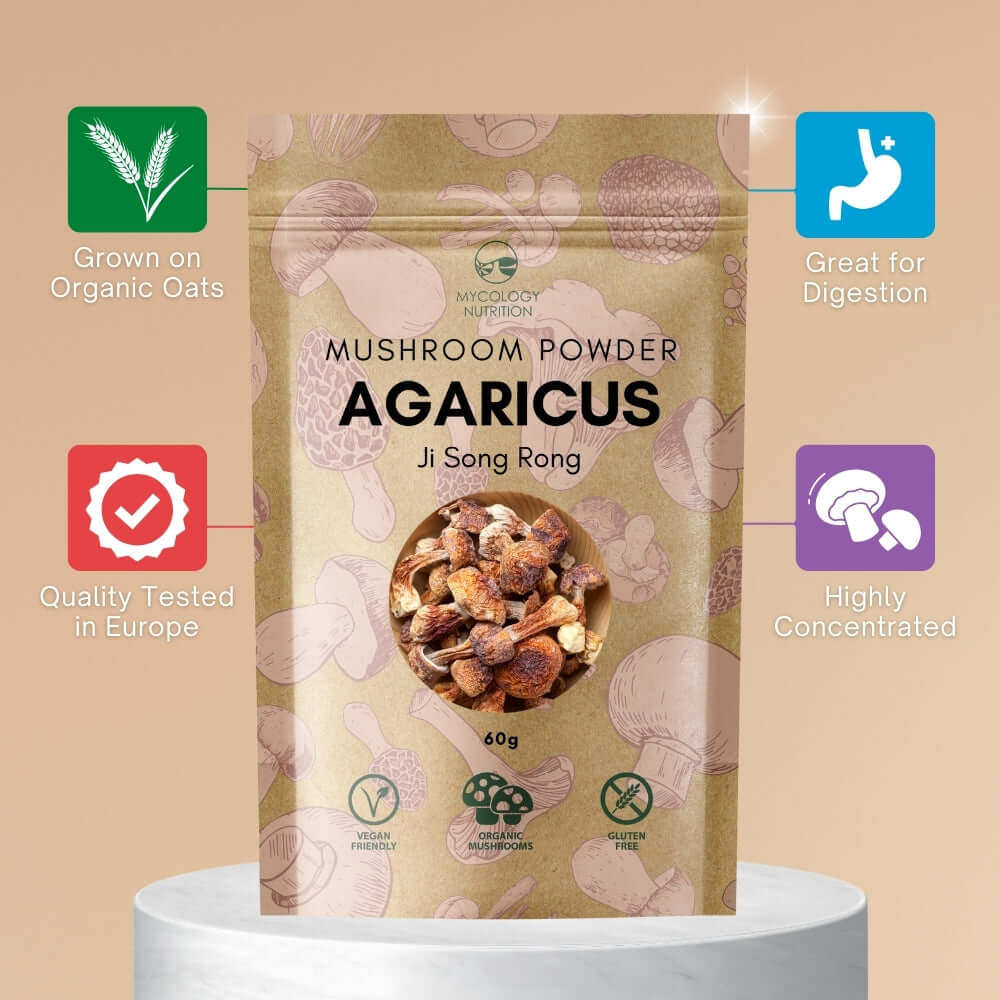 Agaricus Mushroom Powder - quality tested in Europe and grown on organic oats