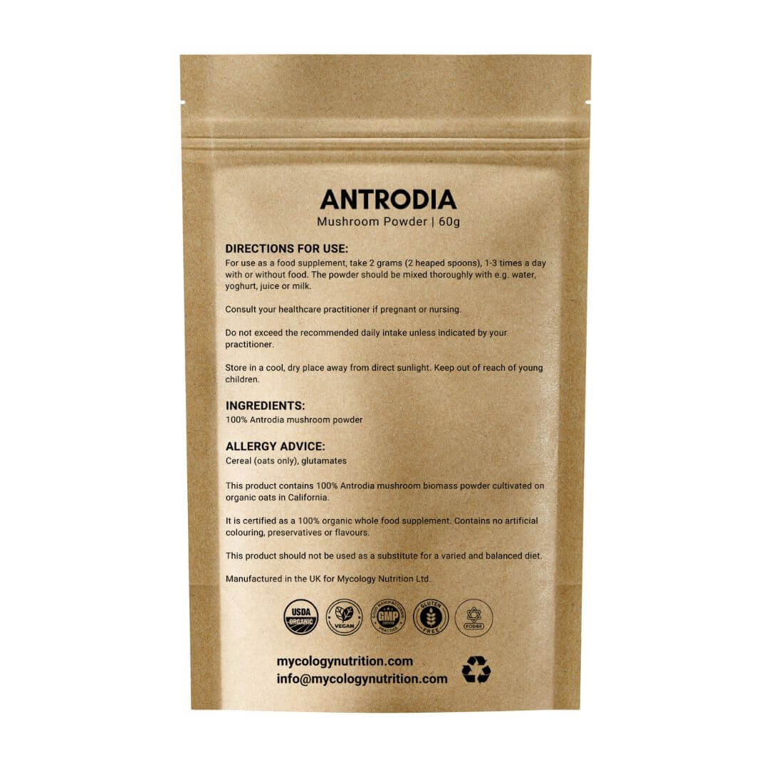 Antrodia Mushroom (Niu Zhang Zhi 牛樟芝) Powder (60g) - directions for use, ingredients and allergy advice