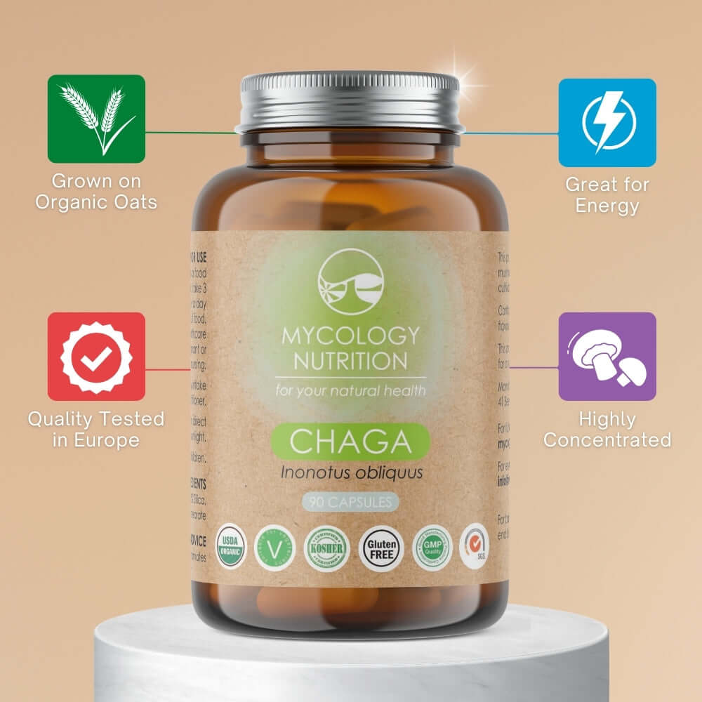 Chaga Mushroom Capsules - grown on organic oats and highly concentrated