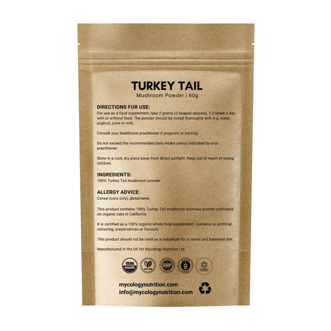 Turkey Tail Mushroom (Coriolus/Yun Zhi 云芝) Powder (60g) - directions for use, ingredients and allergy advice