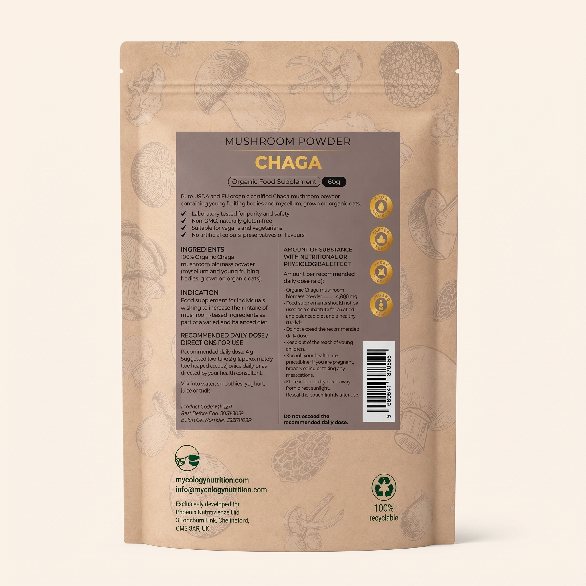 Chaga Mushroom Powder · Immune Support · 60g