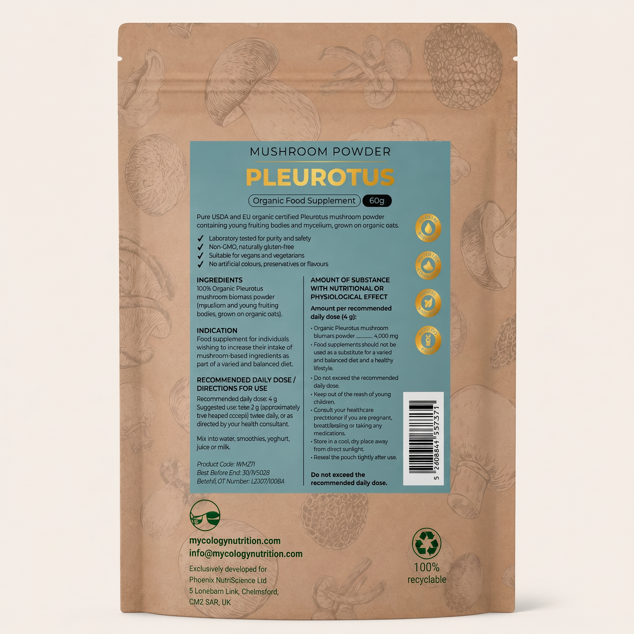 Oyster Mushroom Powder · Daily Wellness · 60g