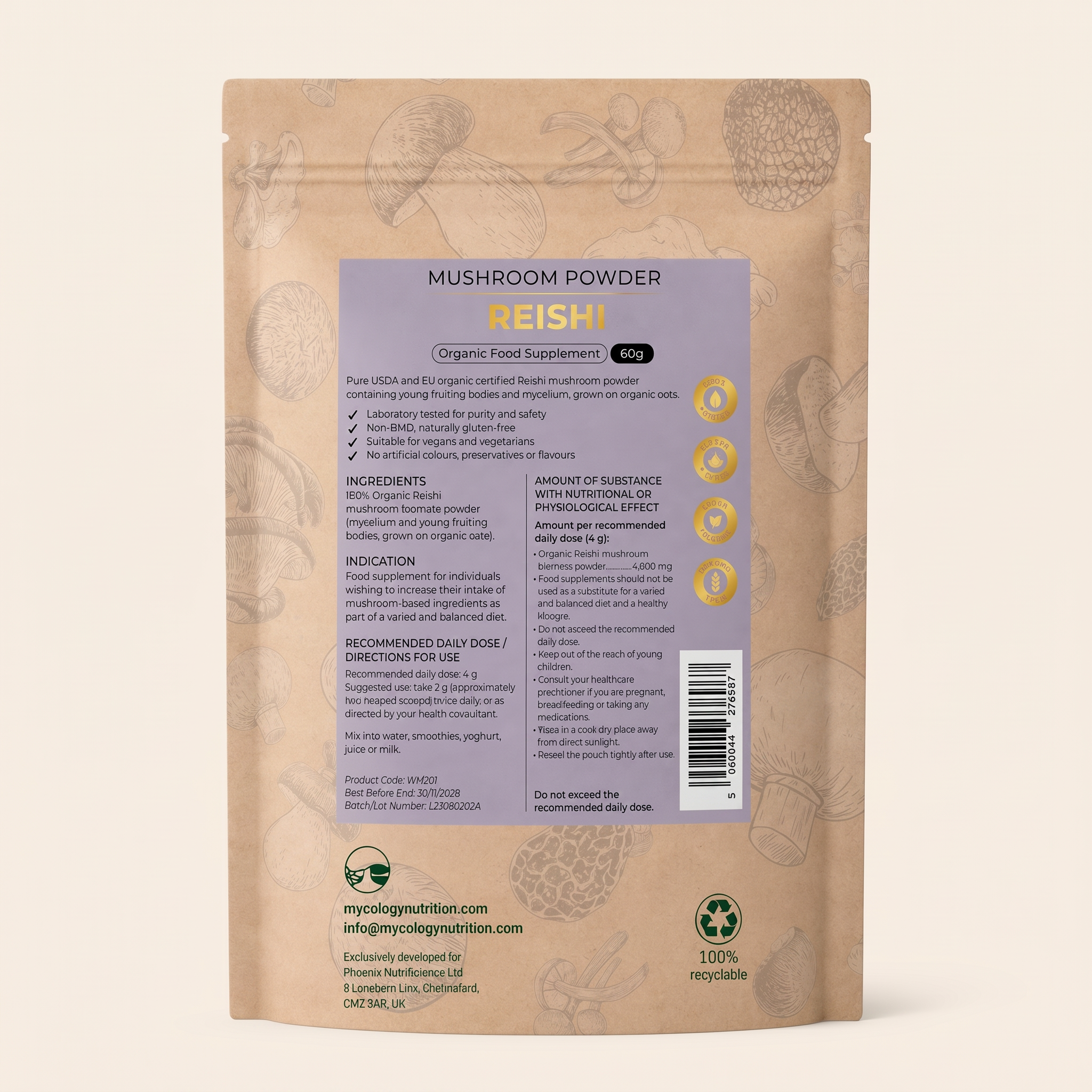 Reishi Mushroom Powder · Sleep & Calm · 60g