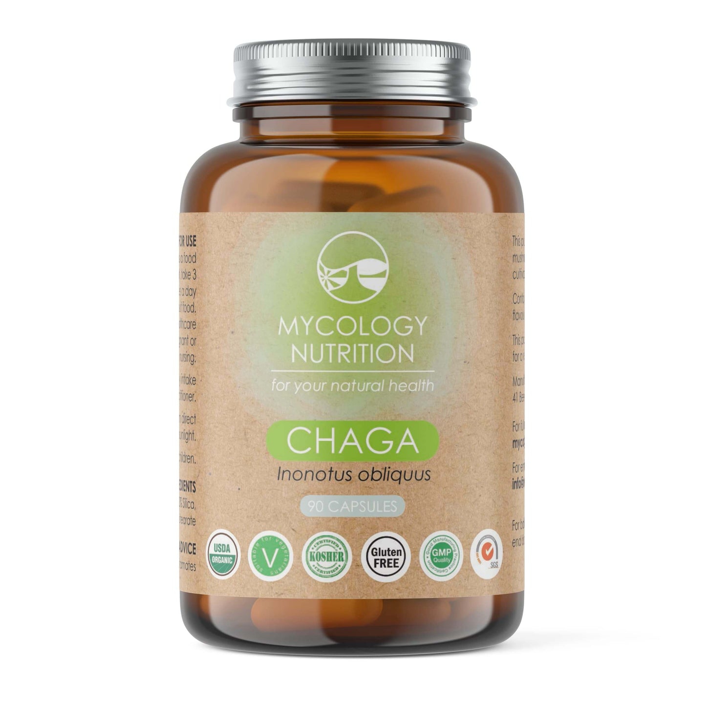 Chaga Mushroom Supplement - natural capsules with a sleek label