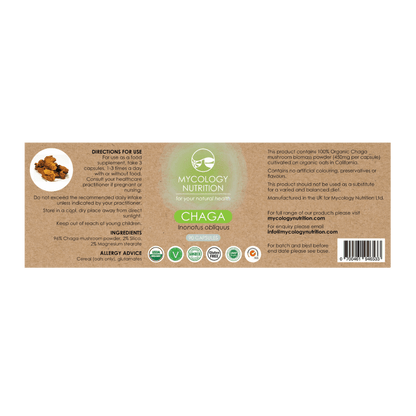 Chaga Mushroom Supplement - natural capsules with a sleek label