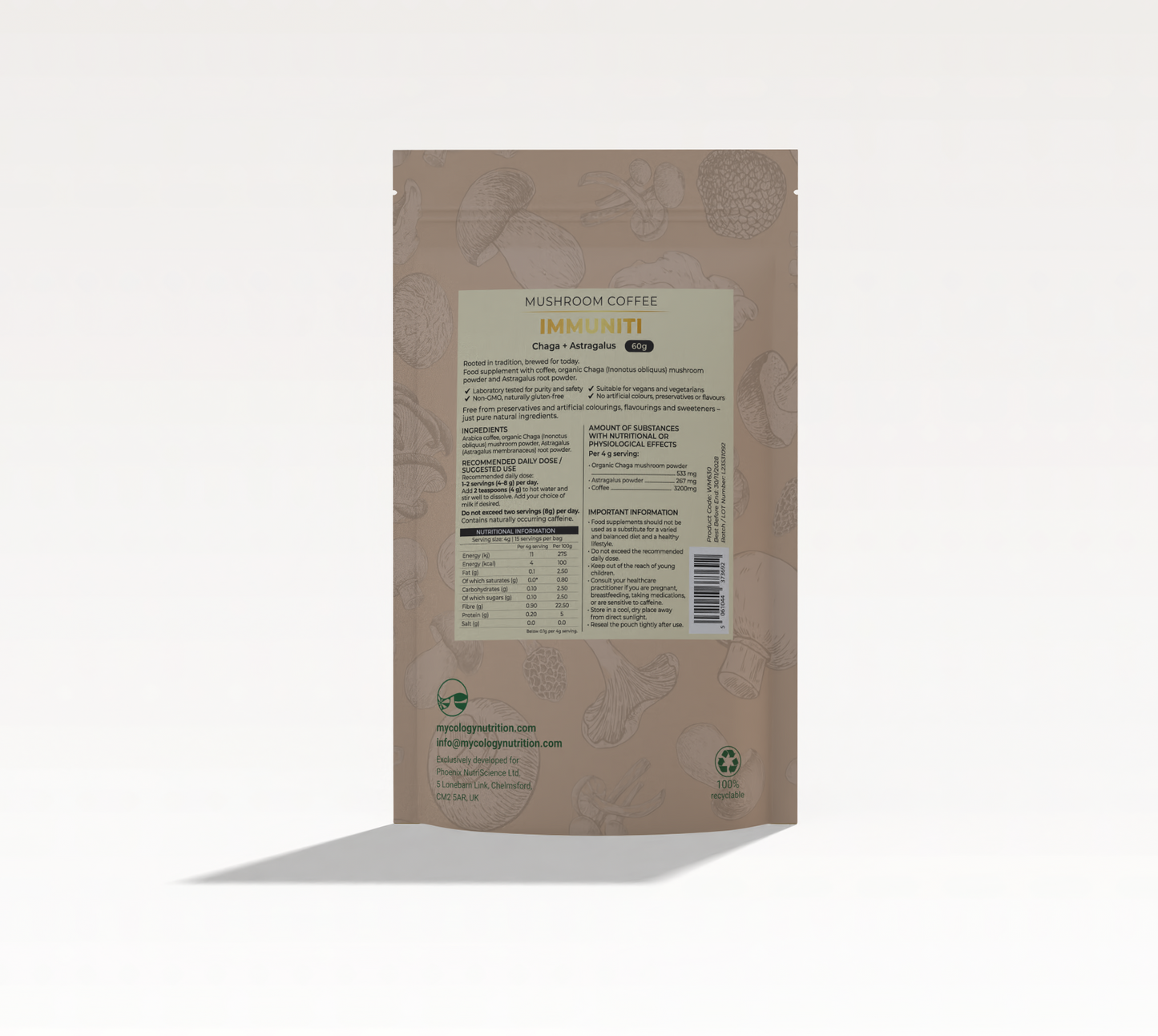 Immunity Mushroom Coffee – Chaga & Astragalus Blend, 60g