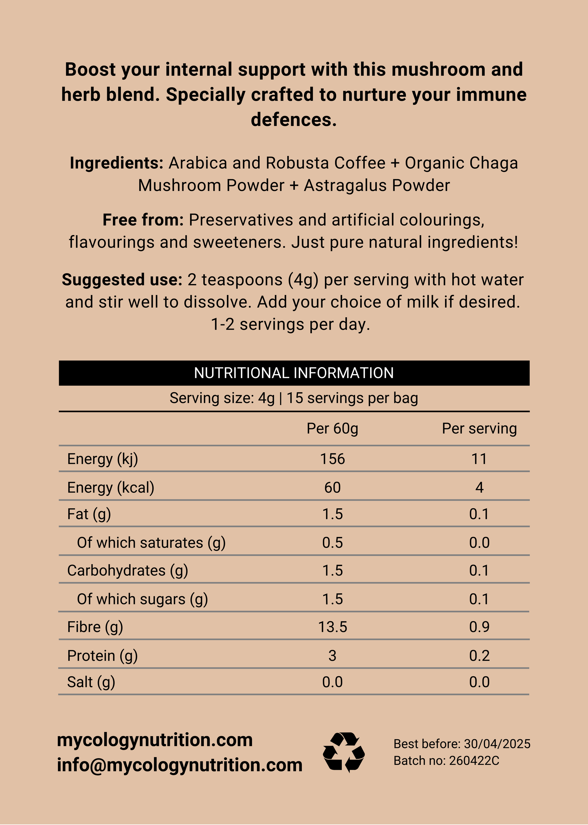 Immunity Mushroom Coffee - blend of Chaga and Astragalus