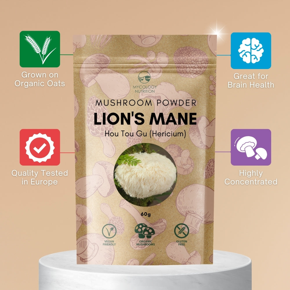 Lion's Mane Mushroom Powder | Hericium/Hou Tou Gu | Enhance Brain Function | Boost Mood | Digestive Support | Boost Immunity | Highly Concentrated Supplement | 60g