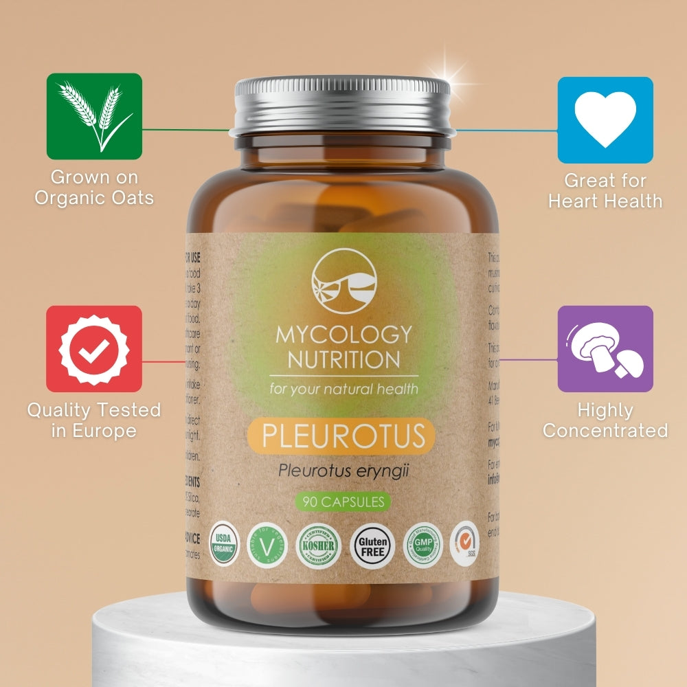 Oyster Mushroom Capsules | Pleurotus Ping Gu | Boost Immunity | Aid Heart Health | Help Digestion | High in Vitamins & Minerals | Highly Concentrated Supplement | 90 Capsules