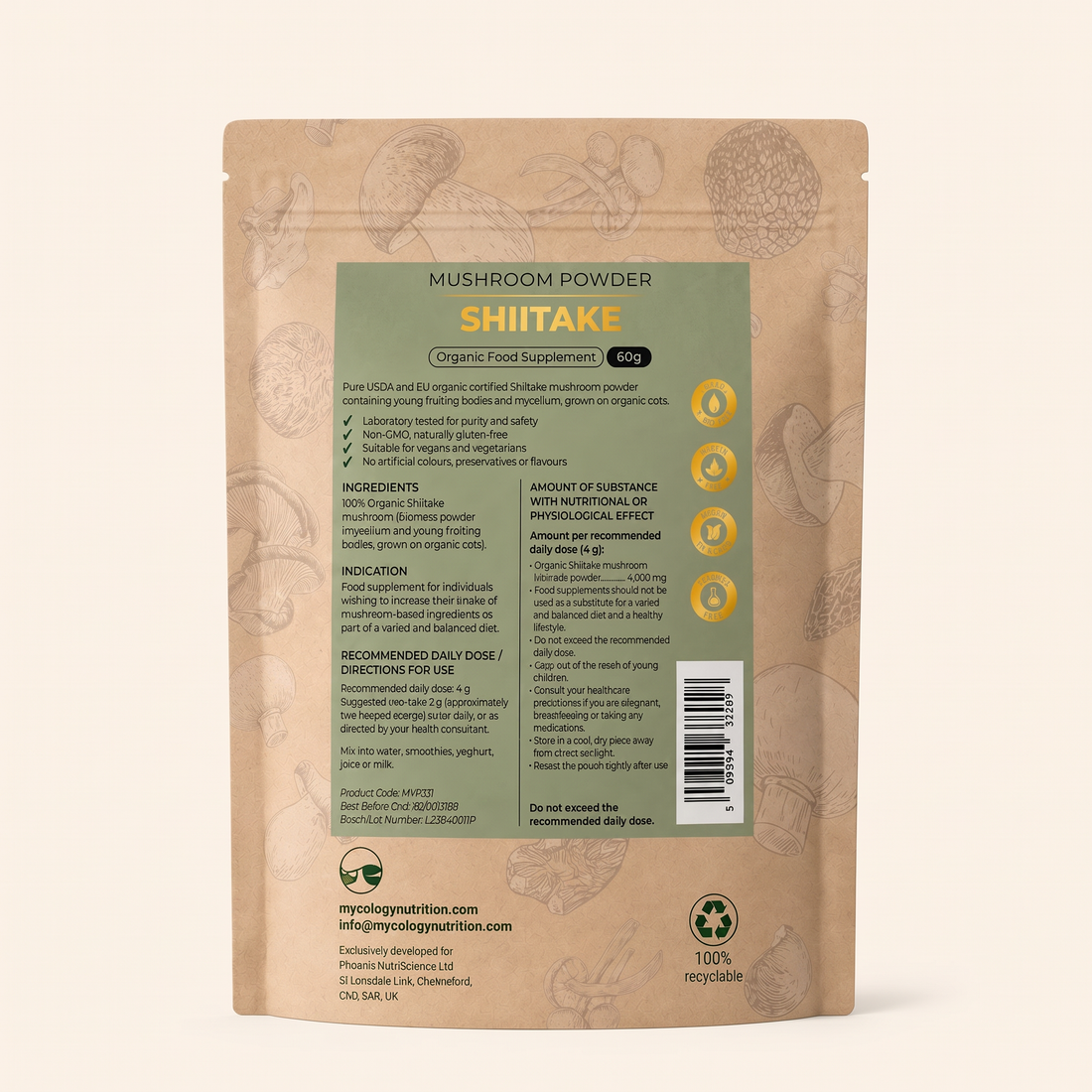Shiitake Mushroom Powder · Immune Support · 60g