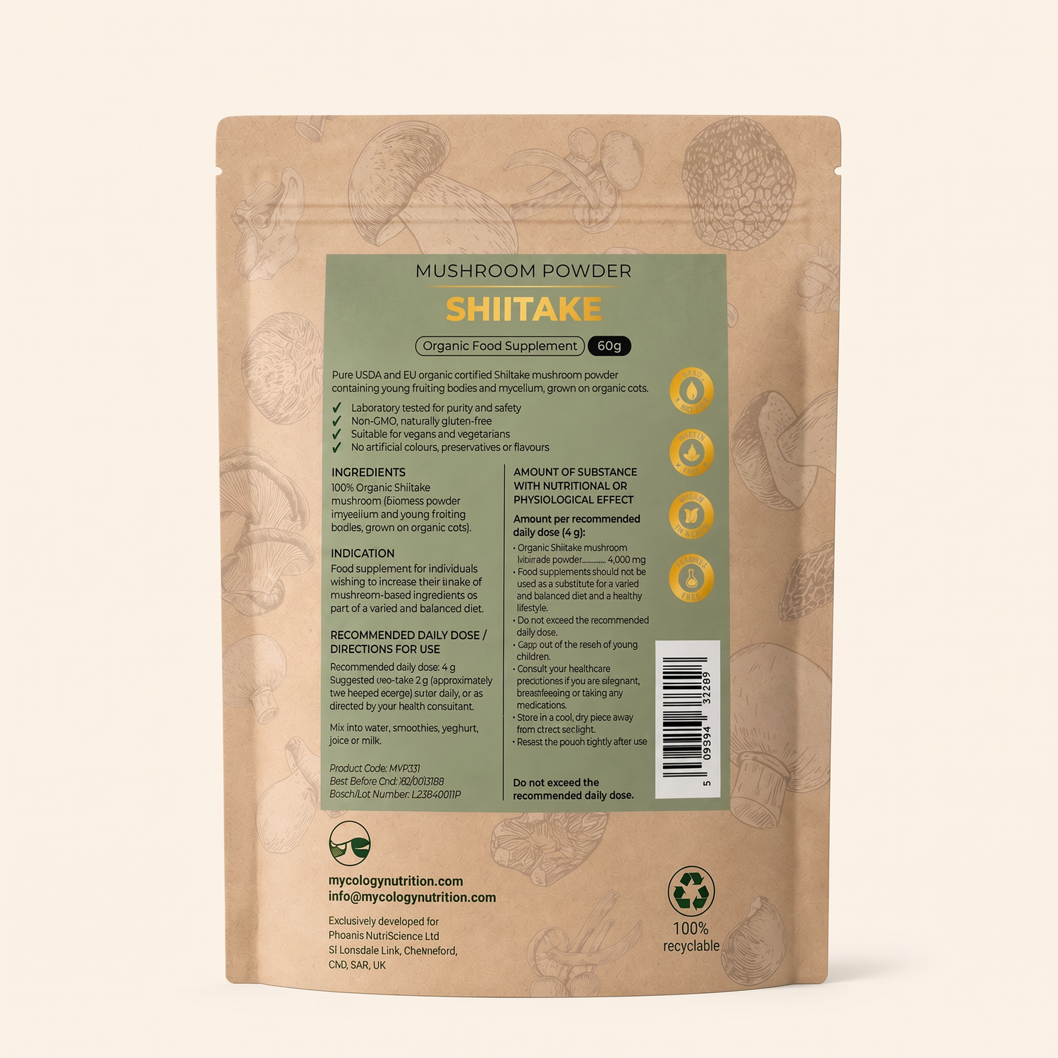 Shiitake Mushroom Powder · Immune Support · 60g