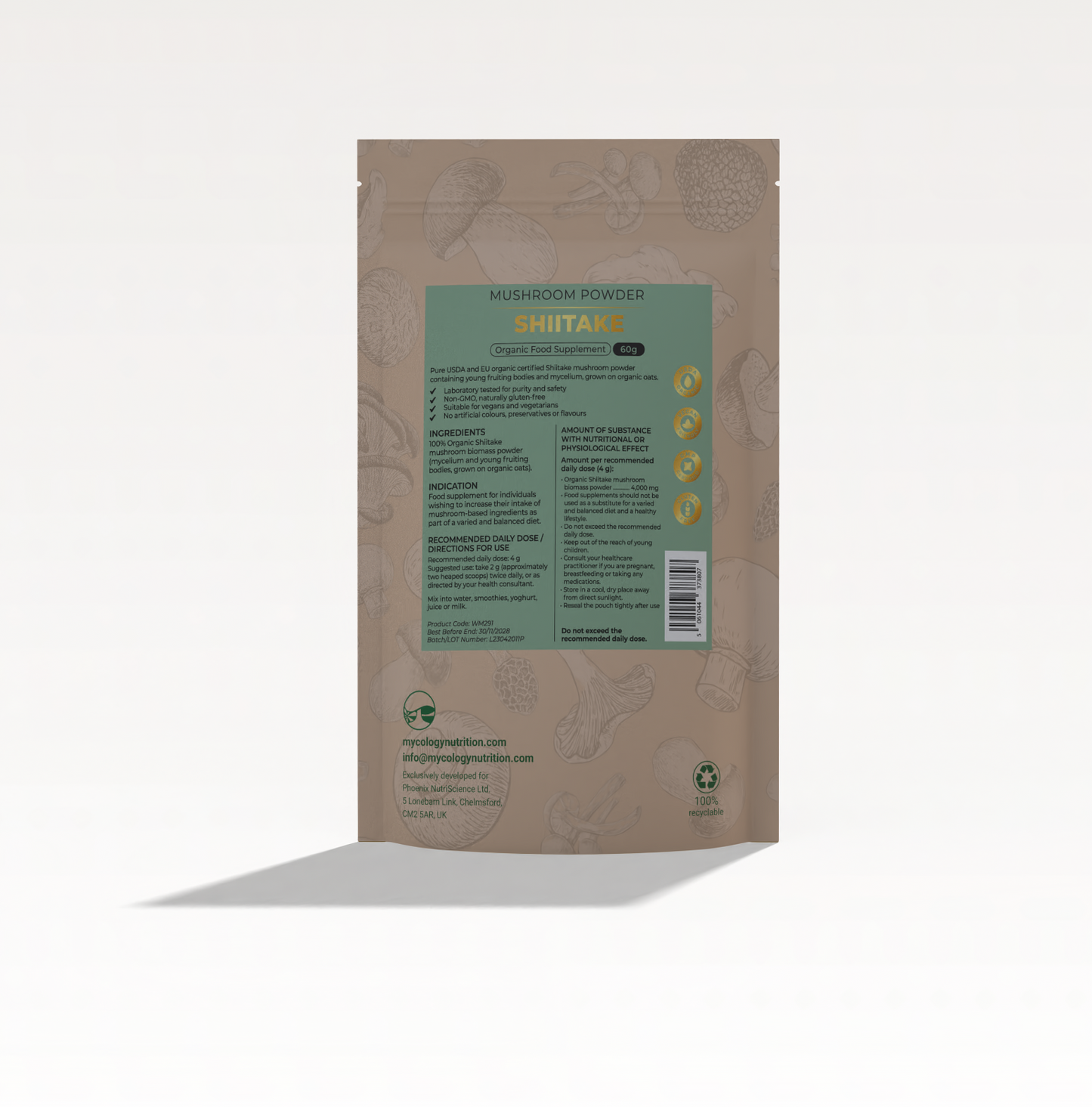 Shiitake Mushroom Powder – Whole-Food Extract, 60g