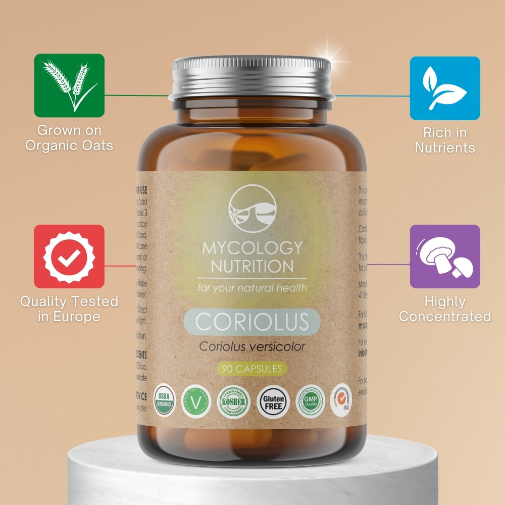 Turkey Tail Mushroom Capsules | Coriolus Yun Zhi | Immune Support | Gut Health | Energy & Vitality | Rich in Nutrients | Highly Concentrated Supplement | 90 Capsules