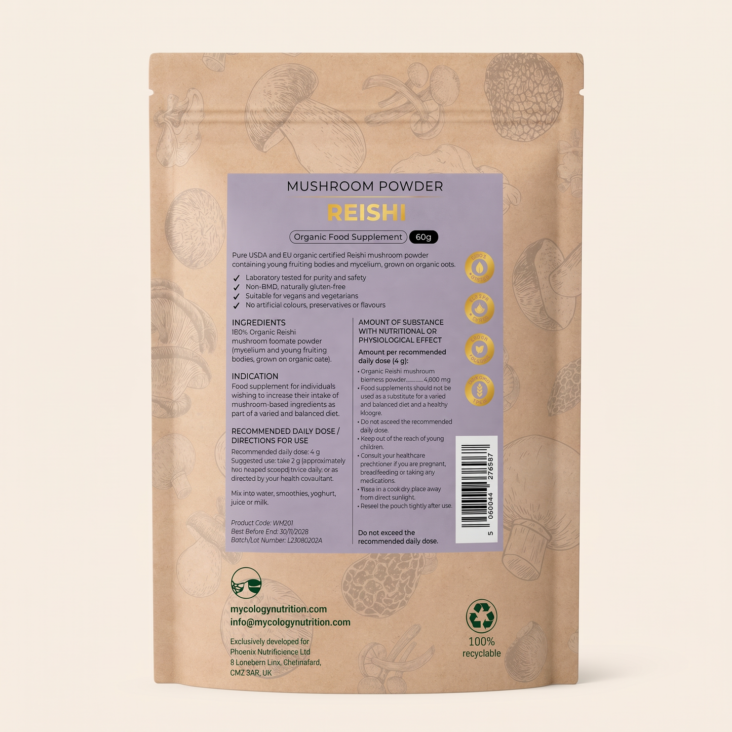 Reishi Mushroom Powder · Sleep & Calm · 60g