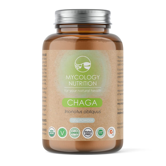 Chaga Mushroom Powder - USDA organic, suitable for vegetarians, kosher, gluten free